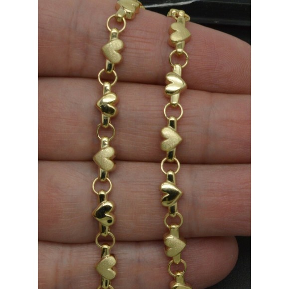 Real 14K Yellow Gold 5.3mm Puffed Heart Link Ankle Bracelet 9-10 - Picture 2 of 6